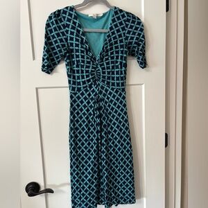 Boden Dorothy Midi Dress Navy and Teal Womens US 4R‎